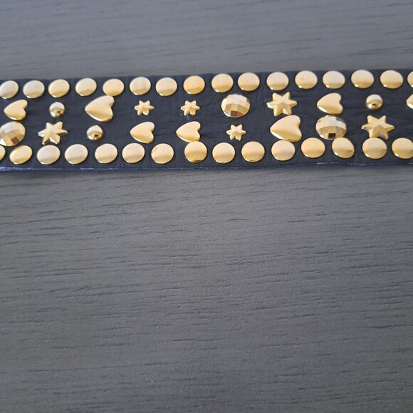 SONIA RYKIEL Paris Belt Wide Black Leather Gold Studs France Rare Vintage Sz FR2 - Picture 8 of 10